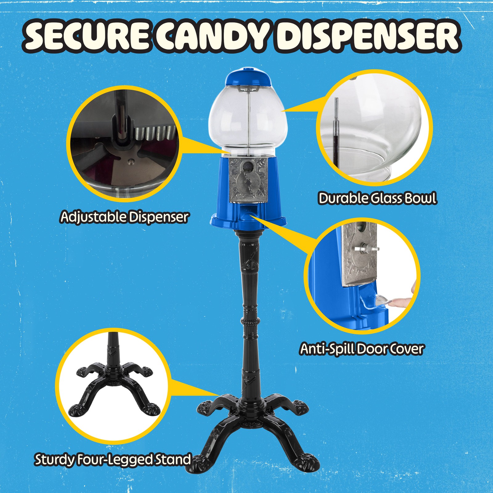 15” Gumball Machine Bubble Gum Machine Candy Dispenser Vending Machine
