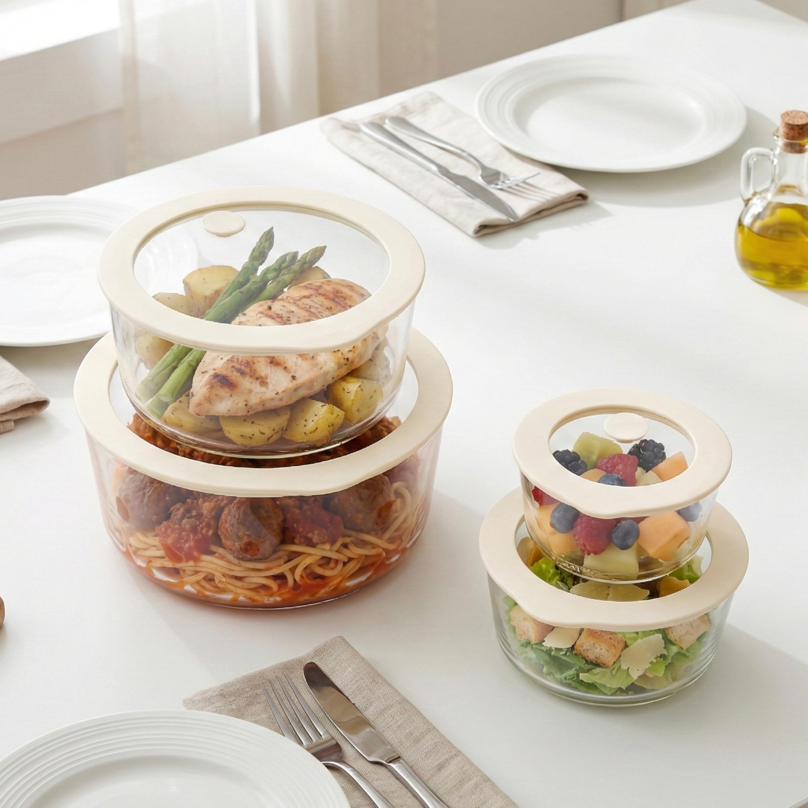 Urban Green Glass Food Container Set with Glass Lid, 4 Pack, Meal Prep Contai…