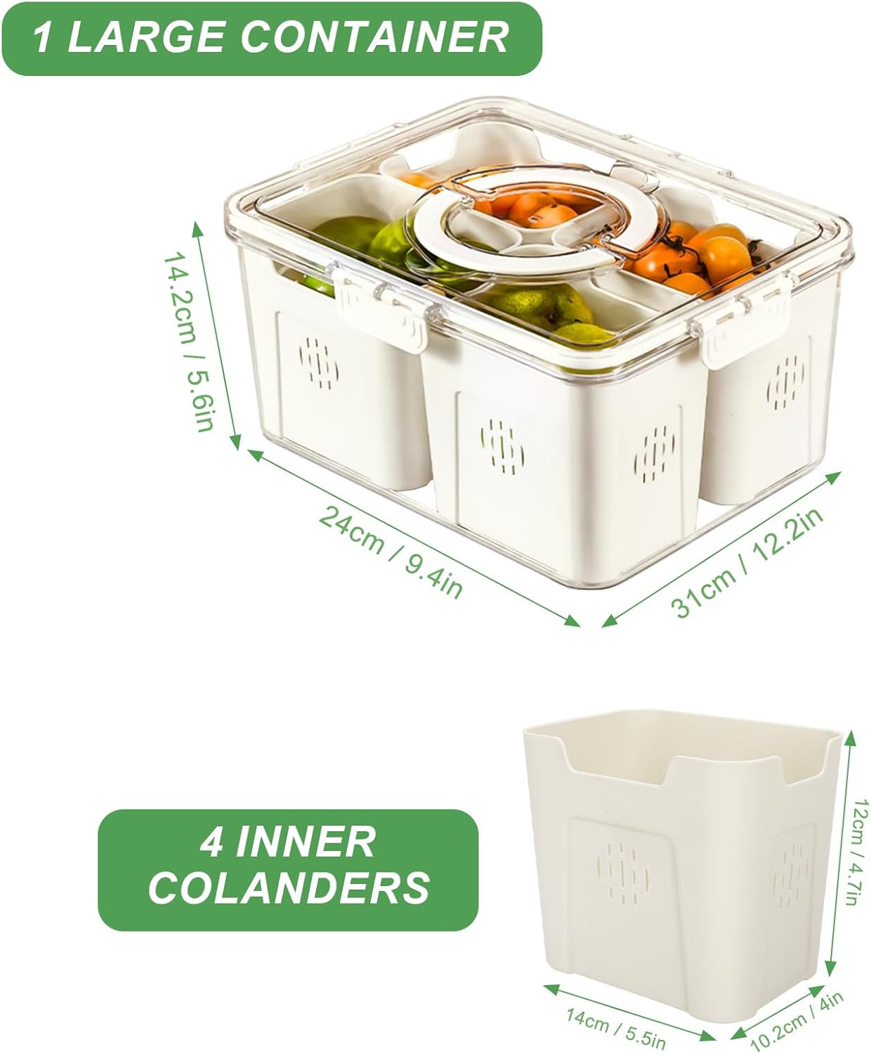 Fruit Storage Containers for Fridge with Lid and Handle, Portable Fresh Produce