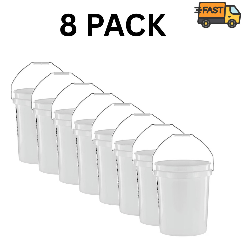 8 Pack United Solutions 5 Gallon Utility Bucket with Comfort Handle Pail