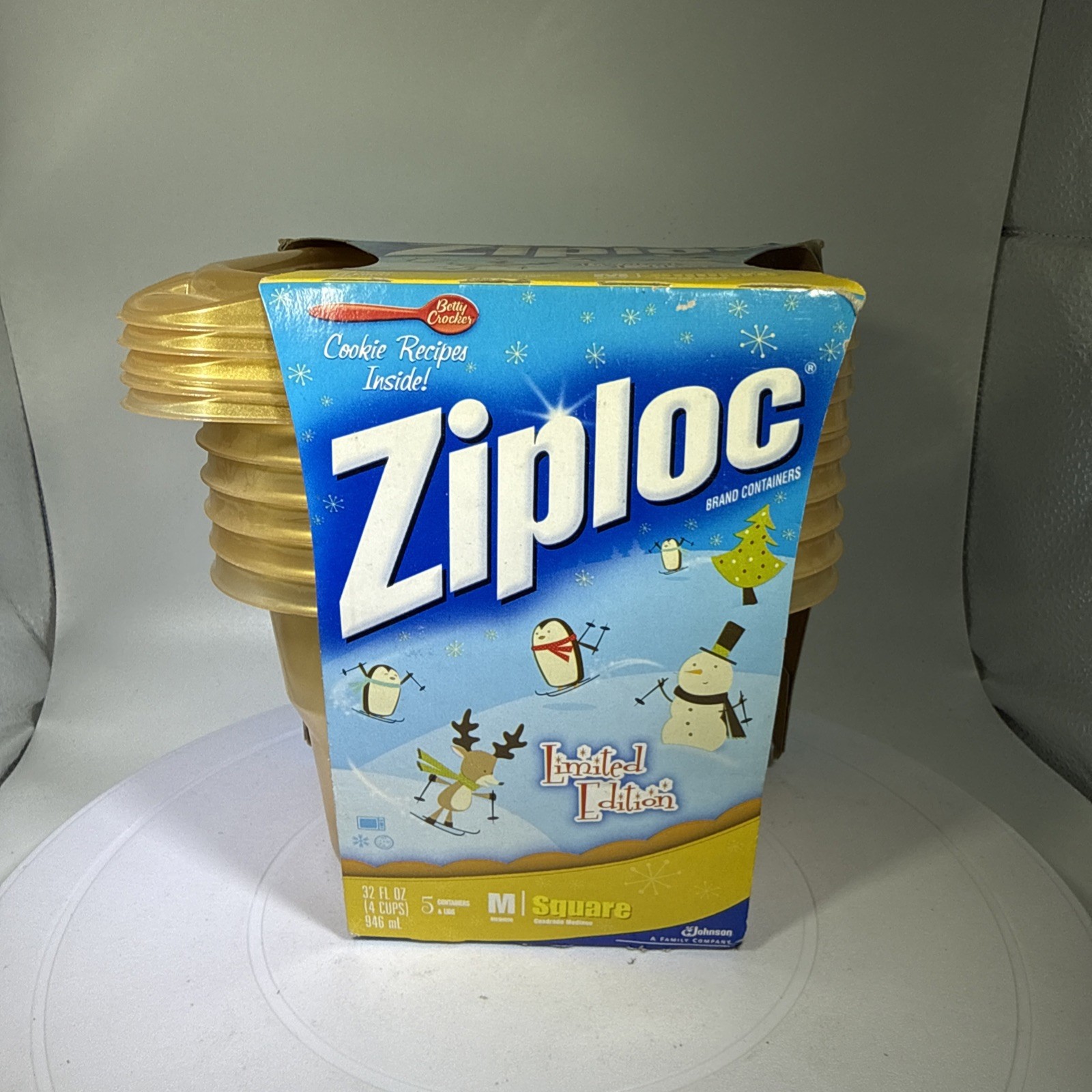Ziploc Limited Edition Holiday Medium (32 fl oz) Square Container Gold 5 Count