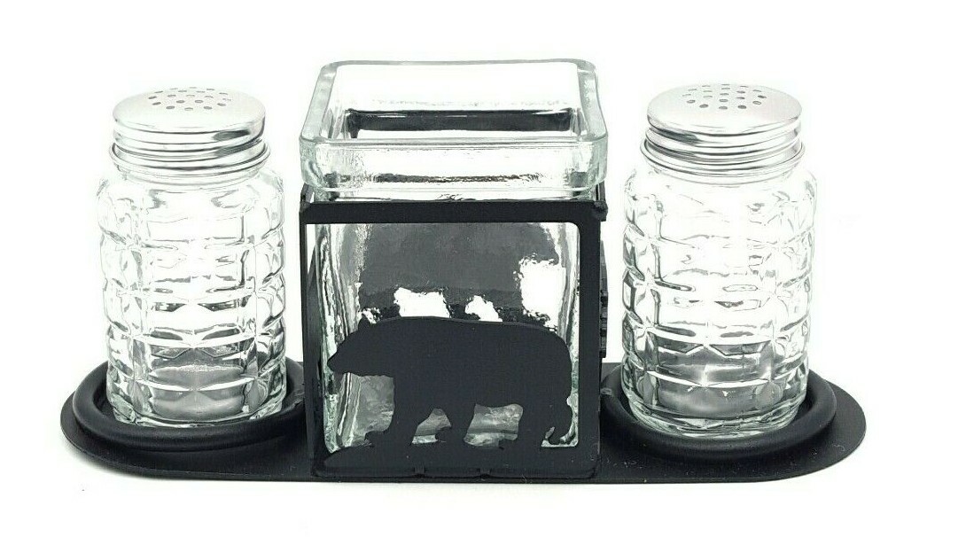 Rustic Home Salt And Pepper Shakers Candle Holder Bear Themed Woods Nature