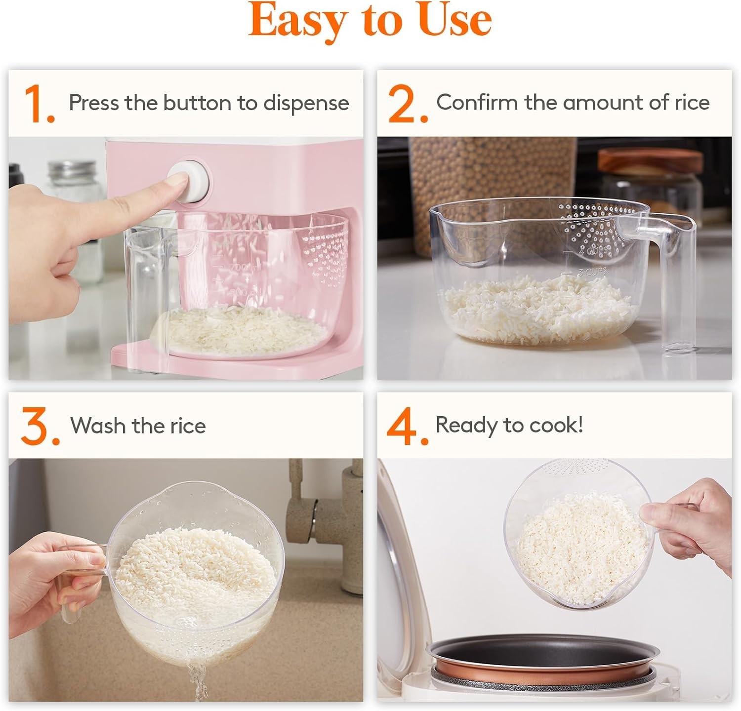 Compact Rice Storage Container, 25 lbs, BPA-Free