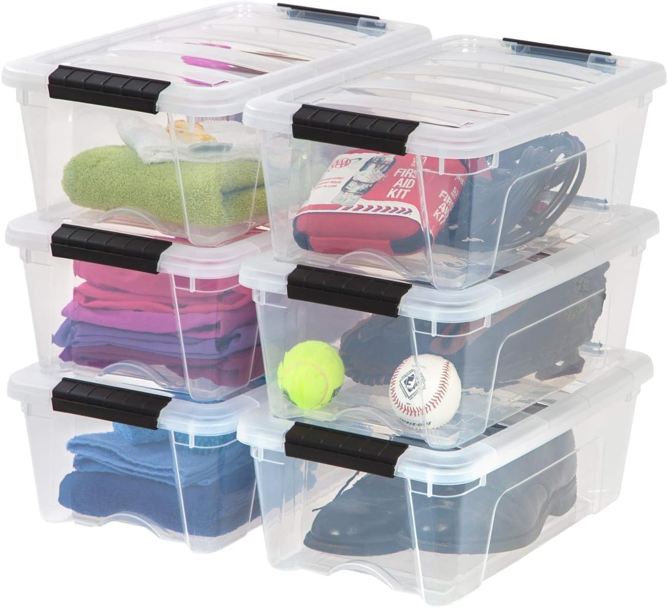 IRIS USA 13 Qt Stackable Plastic Storage Bins with Lids, 13 Qt. – 6 Pack Clear