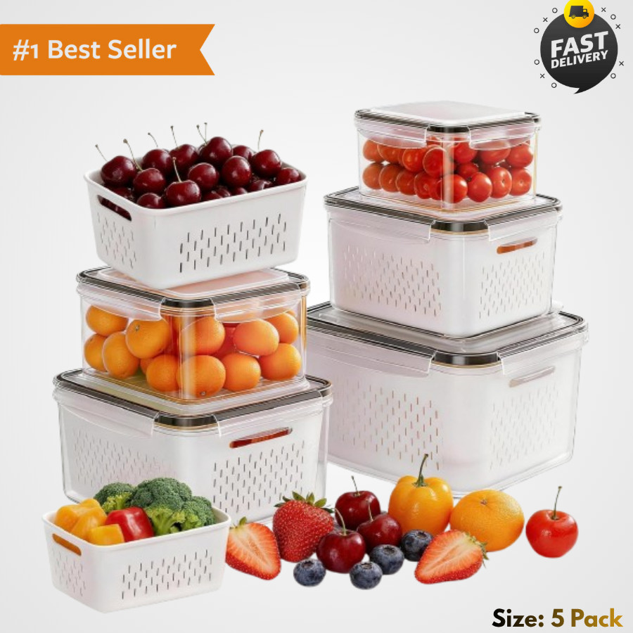 5 Pack Fruit Storage Containers For Fridge, Plastic Fruit Containers For Fridge