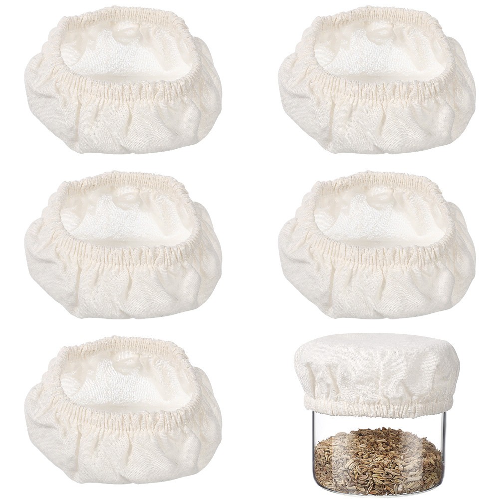 5 Pcs Stretchy Cloth Covers Cotton Jar Lid for Sourdough Starter Fermenting Jars