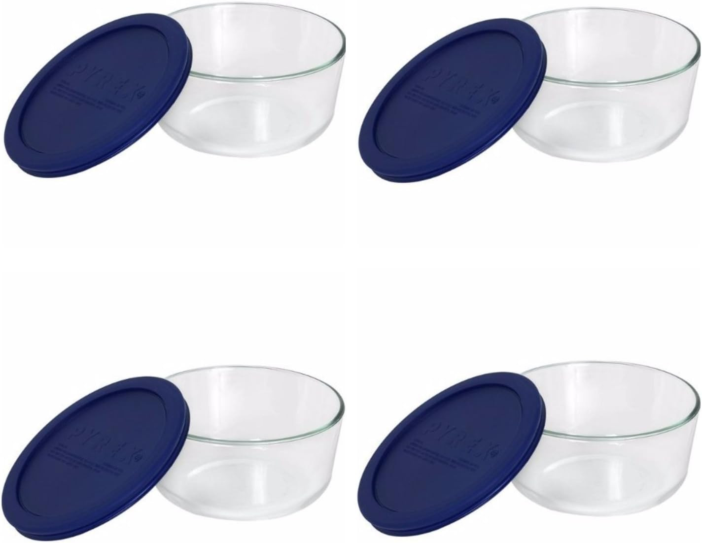 Storage 4-Cup round Dish with Dark Blue Plastic Cover, Clear (Case of 4 Containe