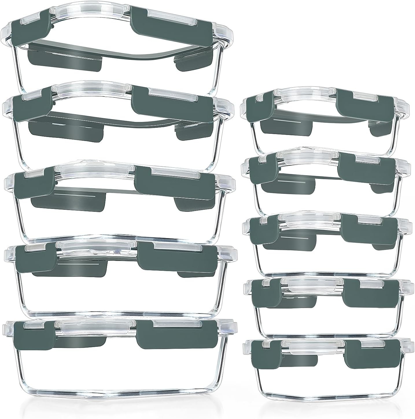 10 Pack Glass Meal Prep Containers Airtight Glass Lunch Containers Stackable