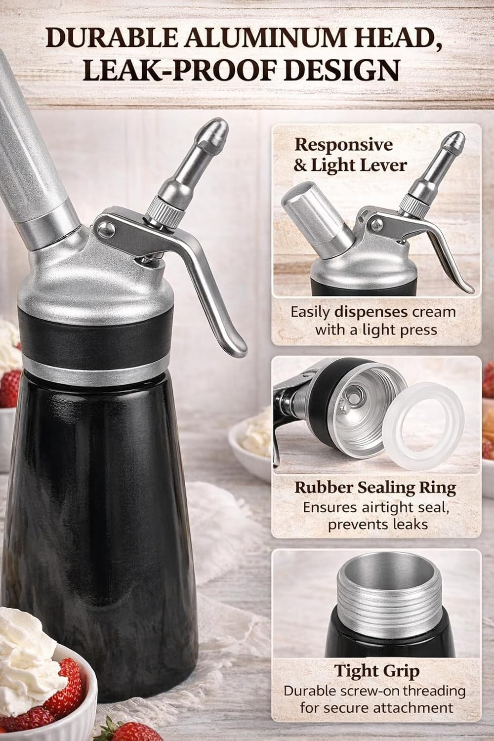 Whipped Cream Dispenser–Double Wall Insulated Aluminum Water Bottle with Stai…