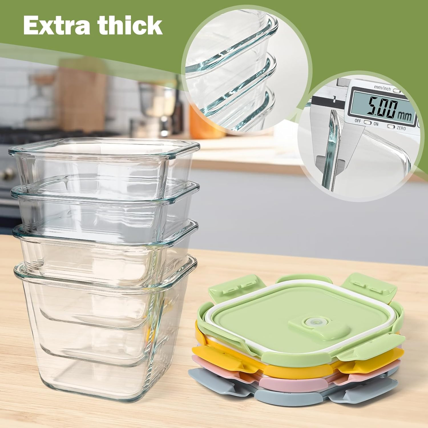 Square Glass Food Storage Containers with Lids, 4 Cup Borosilicate Glass Meal…