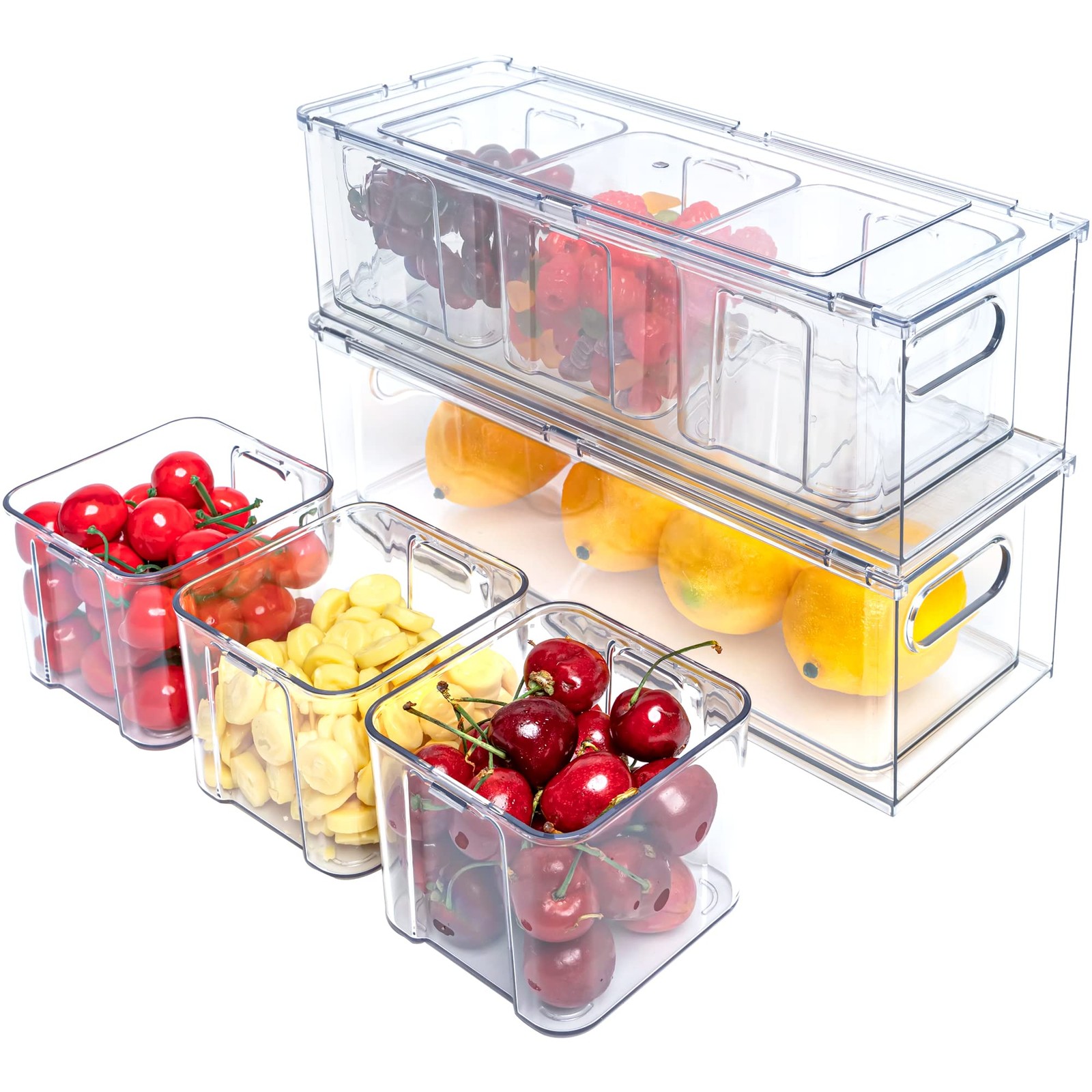 Refrigerator Storage Box 3 Pack, Pull Out Drawer Organizer, Clear Plastic