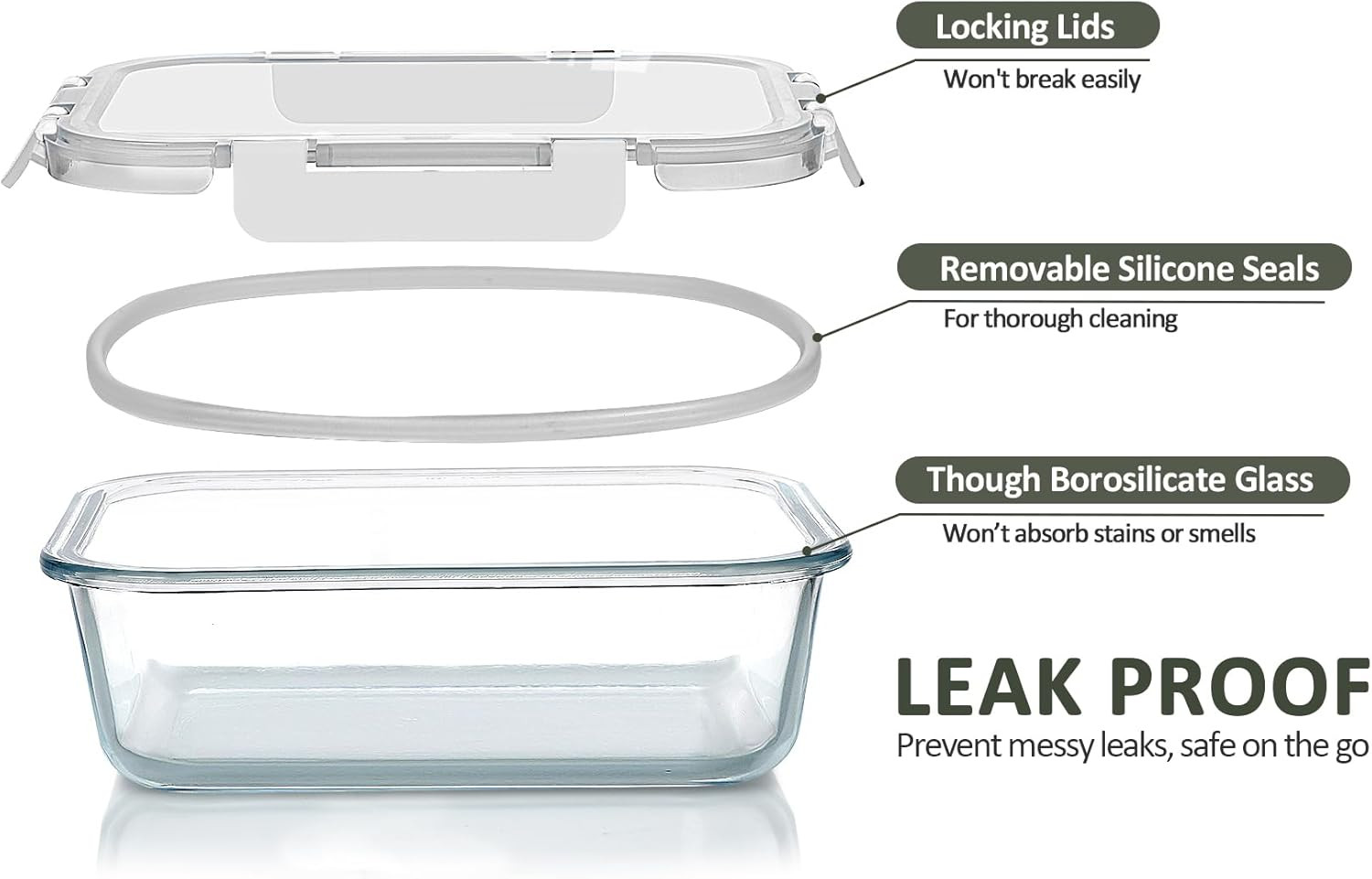 [5-Packs, 36 Oz.] Glass Meal Prep Containers with Locking Lids Glass Food Contai