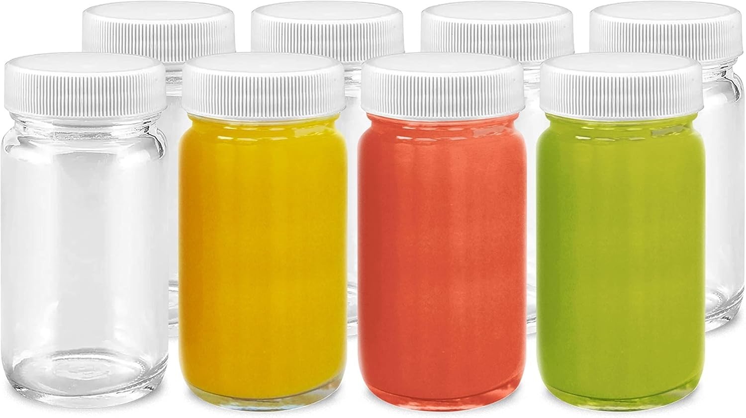 Juice Shot Bottles Glass 2oz Wide Mouth Leakproof Reusable 8 Pack