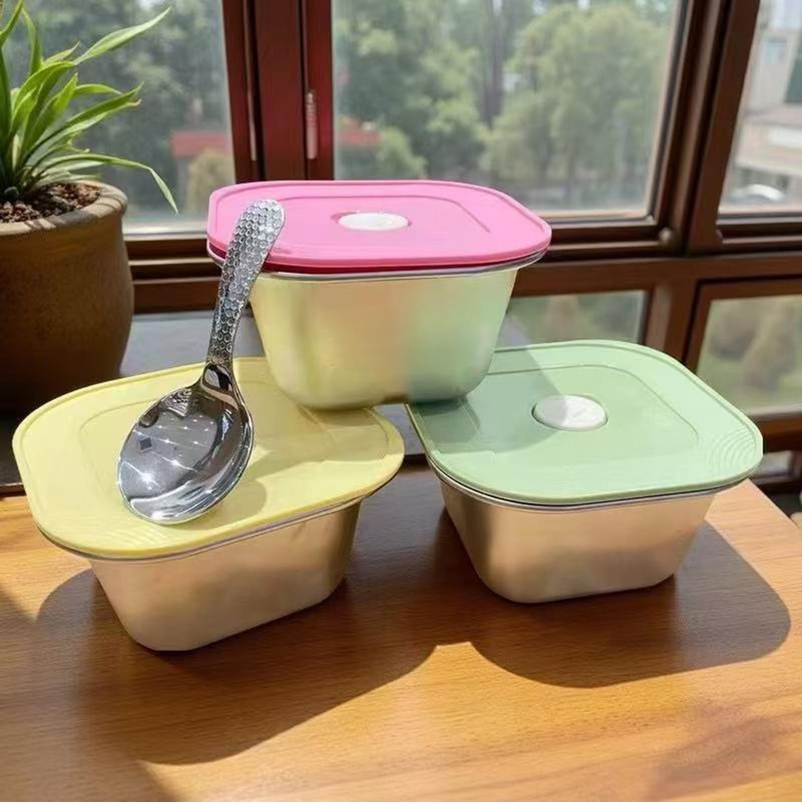 Ice Cream Containers ‚Pack of 3 Reusable stainless steel Containers with lids