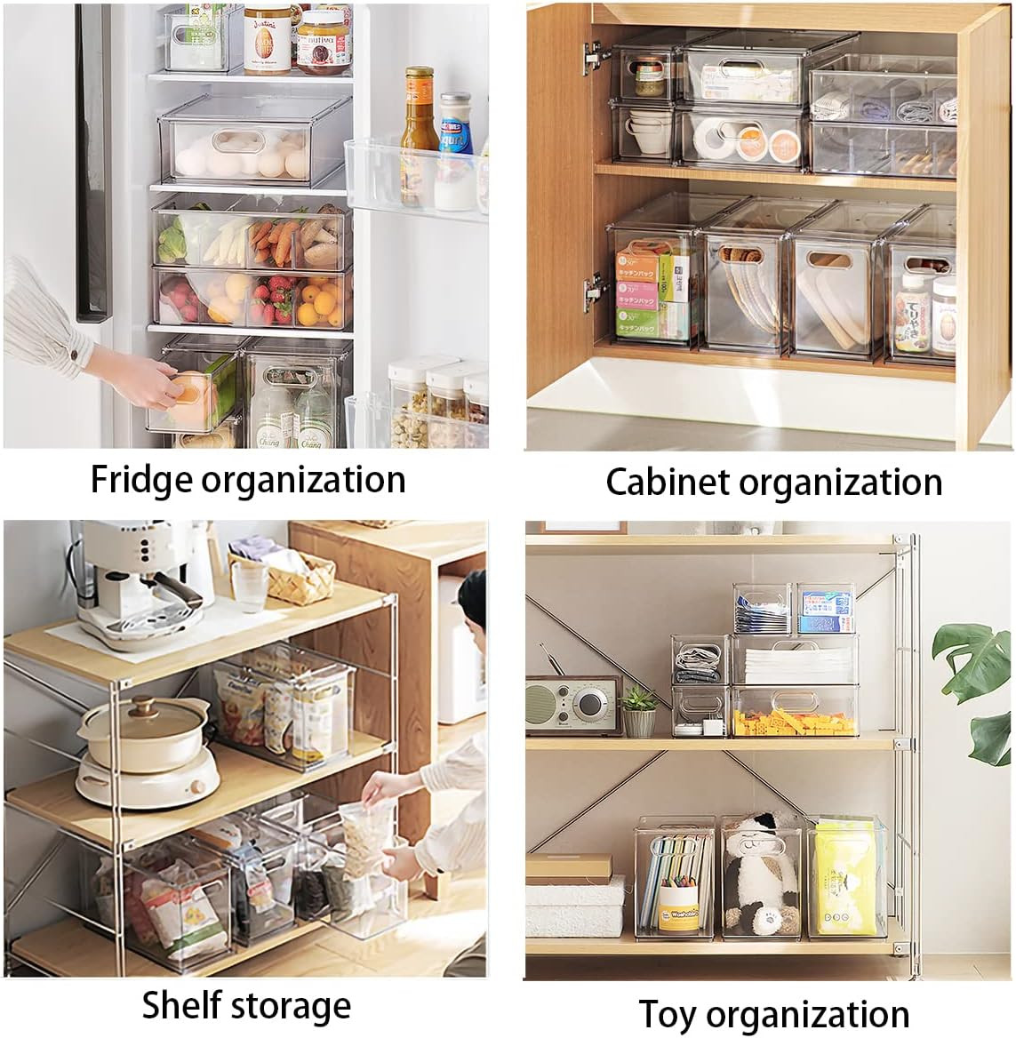 4 Pack Stackable Refrigerator Organizer Bins Pull-Out Drawers for Fruit and Vegg