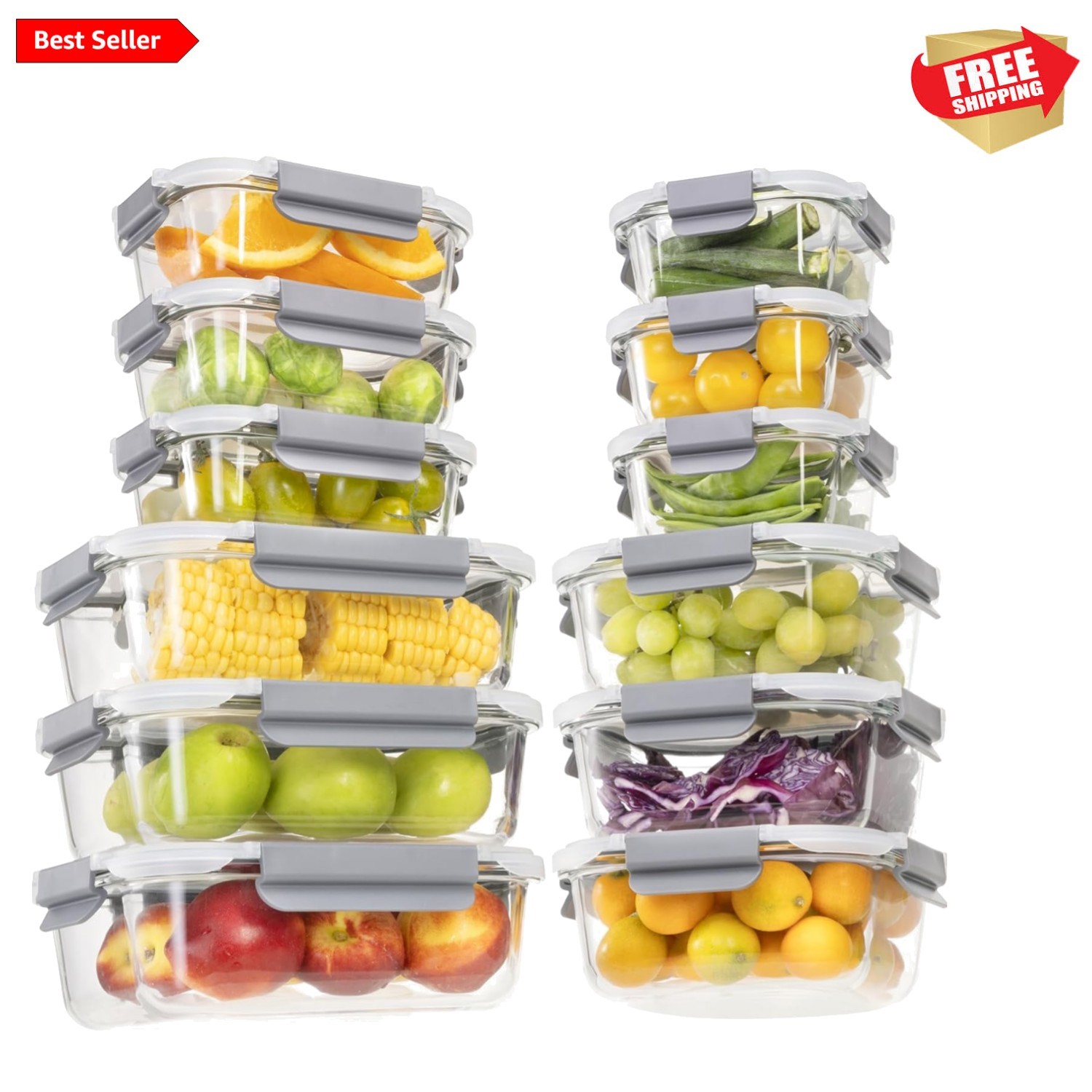 24 Pieces Glass Food Storage Containers with Lids,Glass Meal Prep Containers …