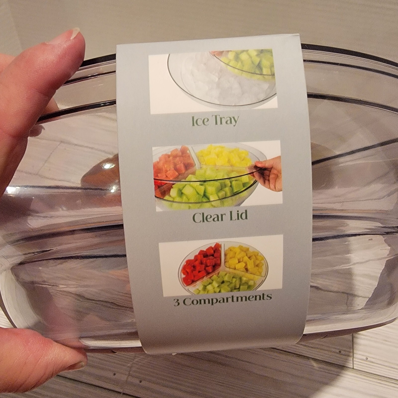 Clear Serveware By Gourmet Home Products 3 Compartments Removable Lid