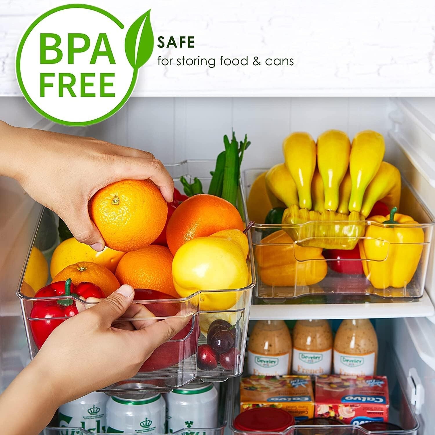 BPA Free Organizer Bins for Refrigerator, Kitchen Cabinet, Pantry (Set of 4)