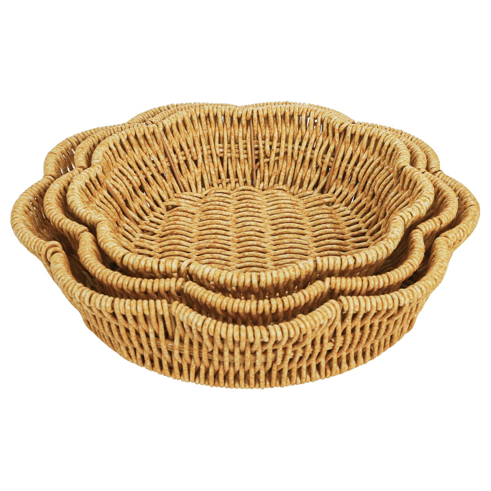 3 Pack Poly Wicker Bread Baskets, Imitation Rattan Fruit Baskets, Hand Woven …