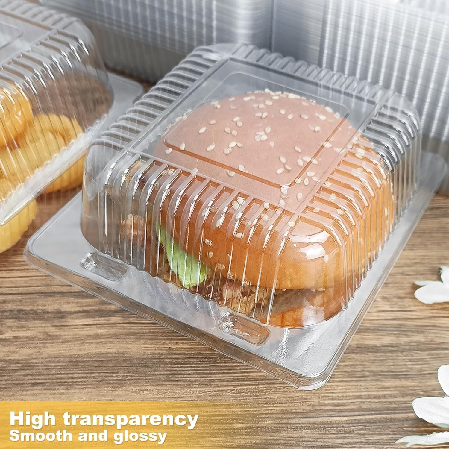 Contenedores Para Llevar Con Bisagras de Plastico Transparente de 5 X 5 Pulgadas