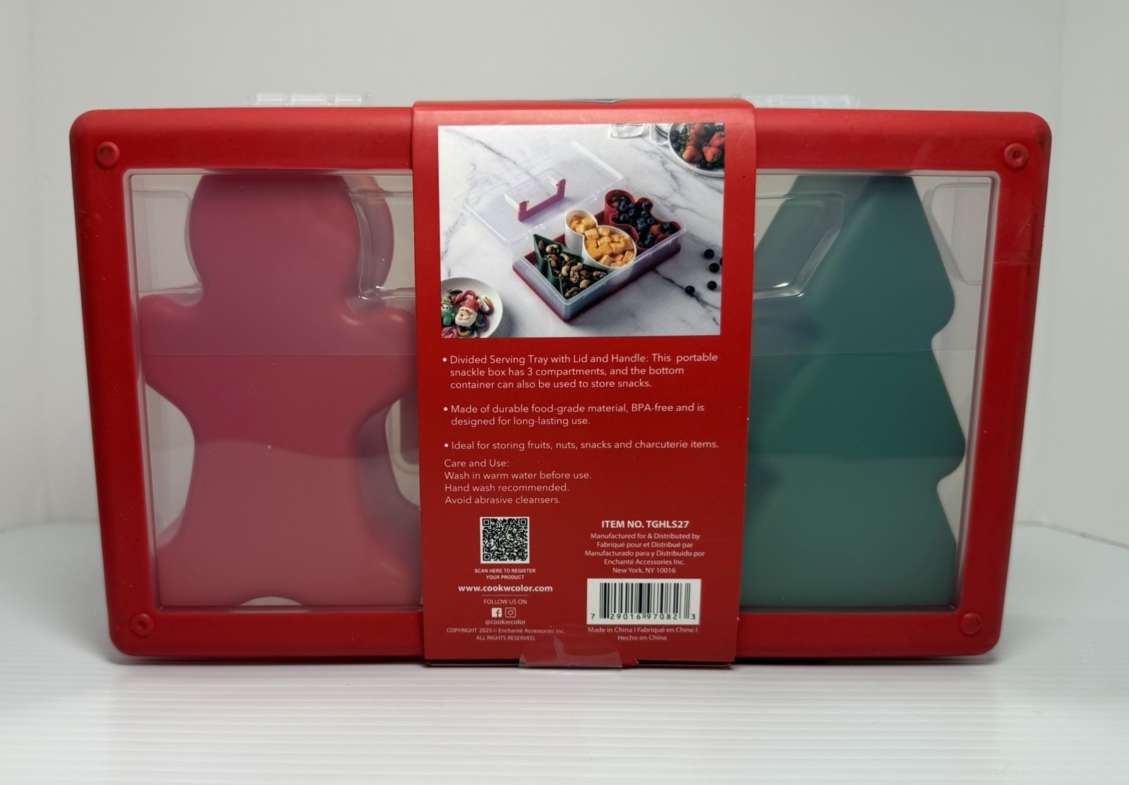 CWC Cook With Color On-The-Go Snack Box 3 Compartment BPA-Free Red NEW
