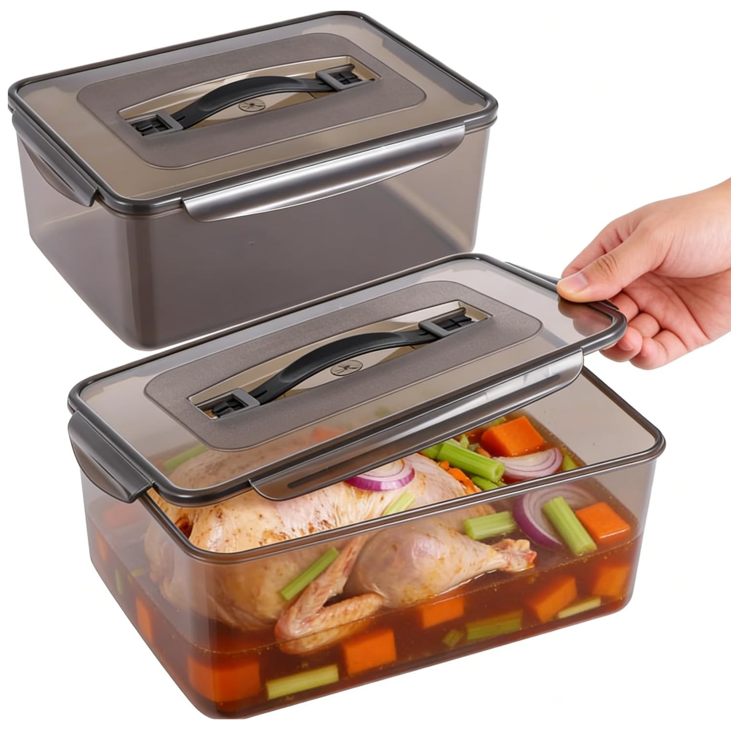 PitInnov 2 Pcs Brining Marinating 14×9.8×5.7 in, 12.4×8.9×5 Black