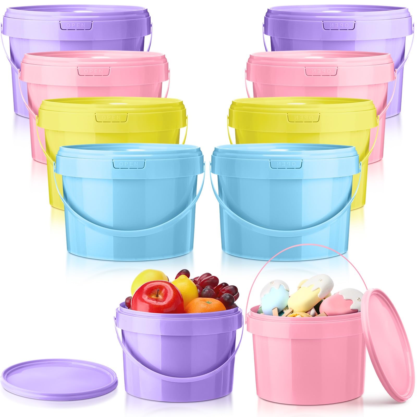 8 Pack 1 Gallon Plastic Bucket with Lids and Handles Food Ice Cream Buckets w…