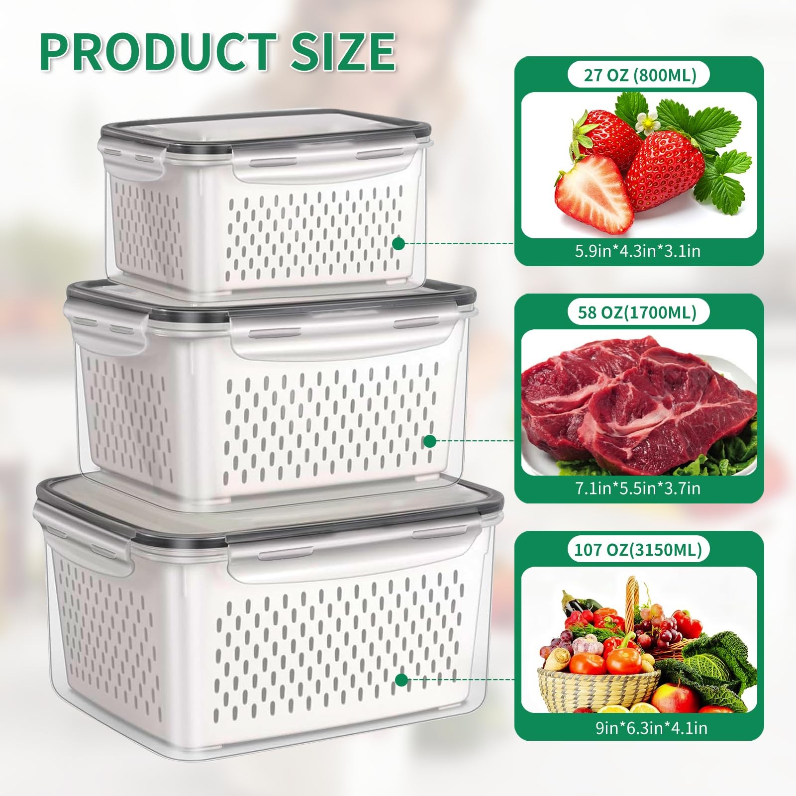 3 Pcs Fruit Containers for Fridge, Strawberry Storage Containers for Fridge, …