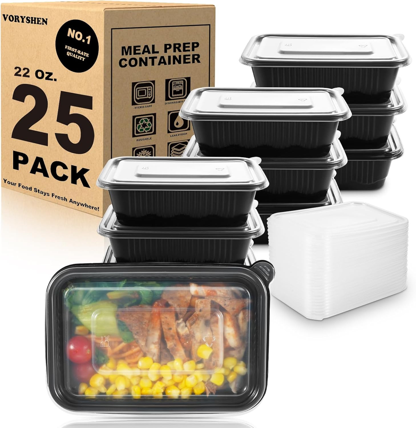 juego 25 recipientes para comida 22oz con tapas bpa libre reutilizables lonchera