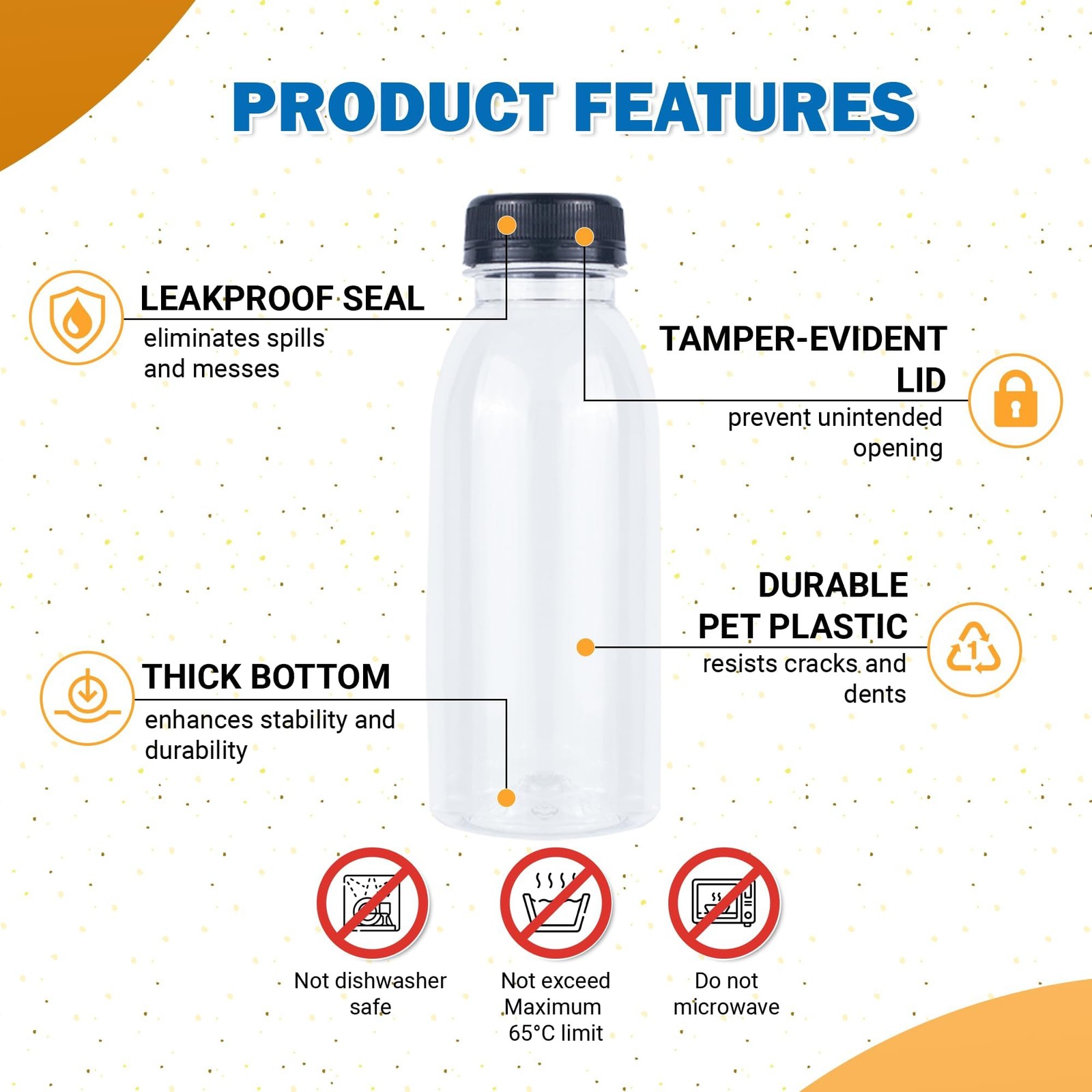 Holotap 42 Pcs 8 OZ Plastic Juice Bottles with Caps, Empty Clear Disposable B…