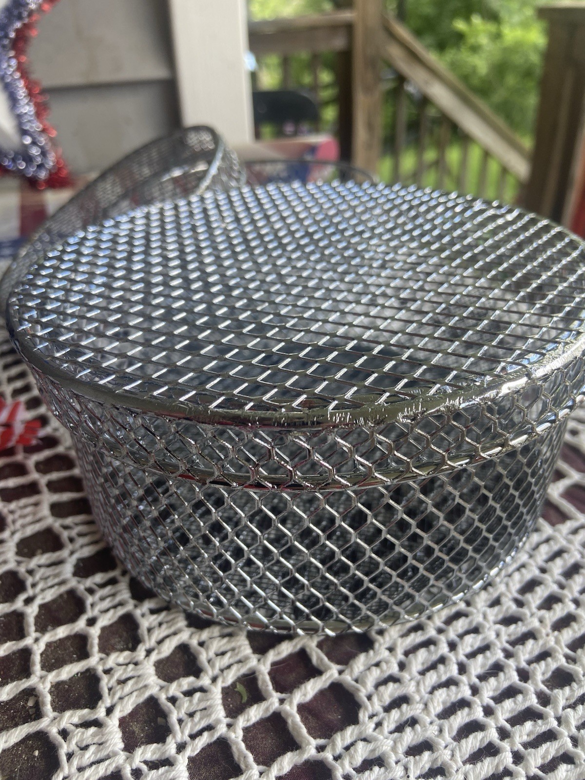 Set Of 2 Stainless Steel Mesh Covered Round Boxes