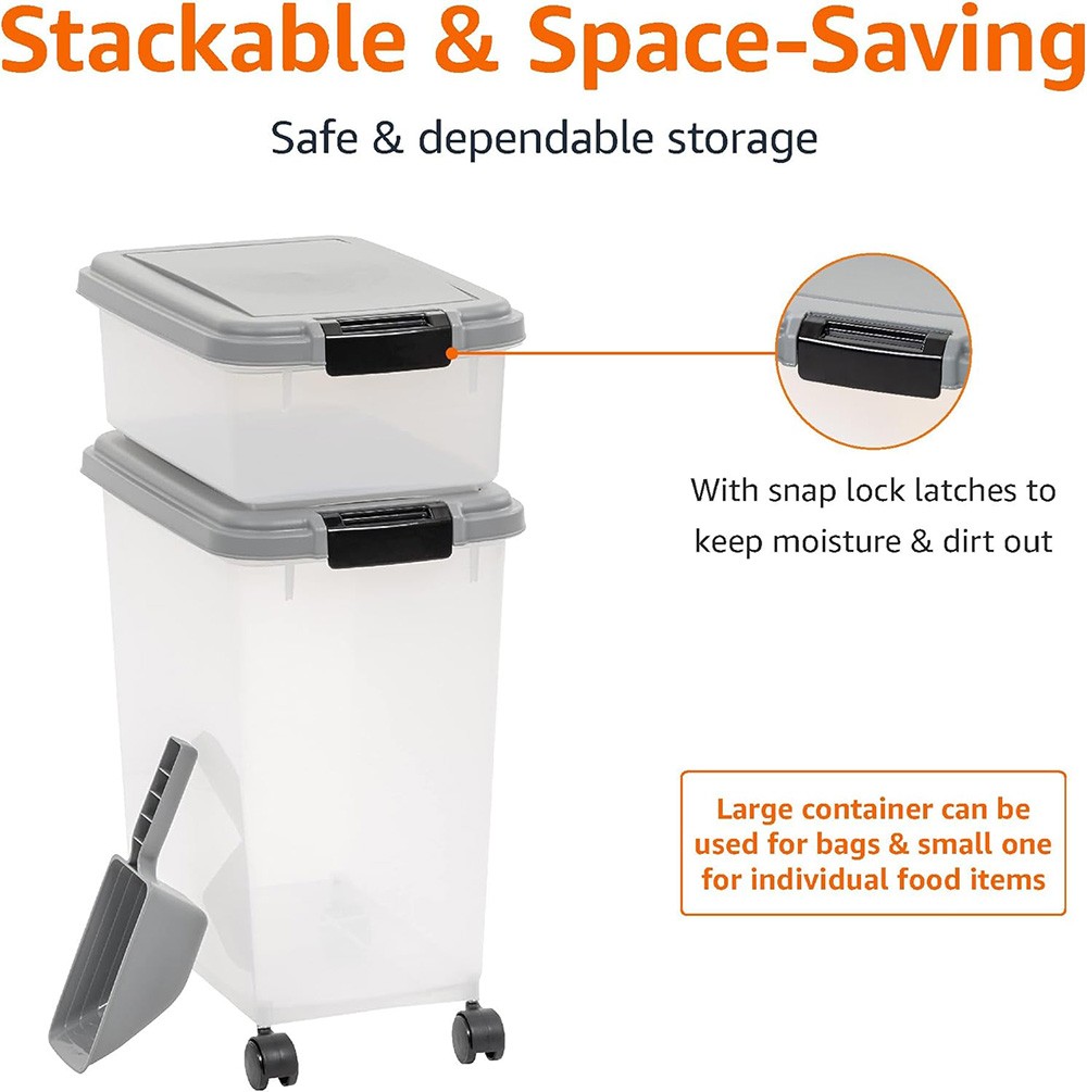 Airtight Pet Food Storage Container Combo with Scoop Removable Wheels, 33QT+12QT