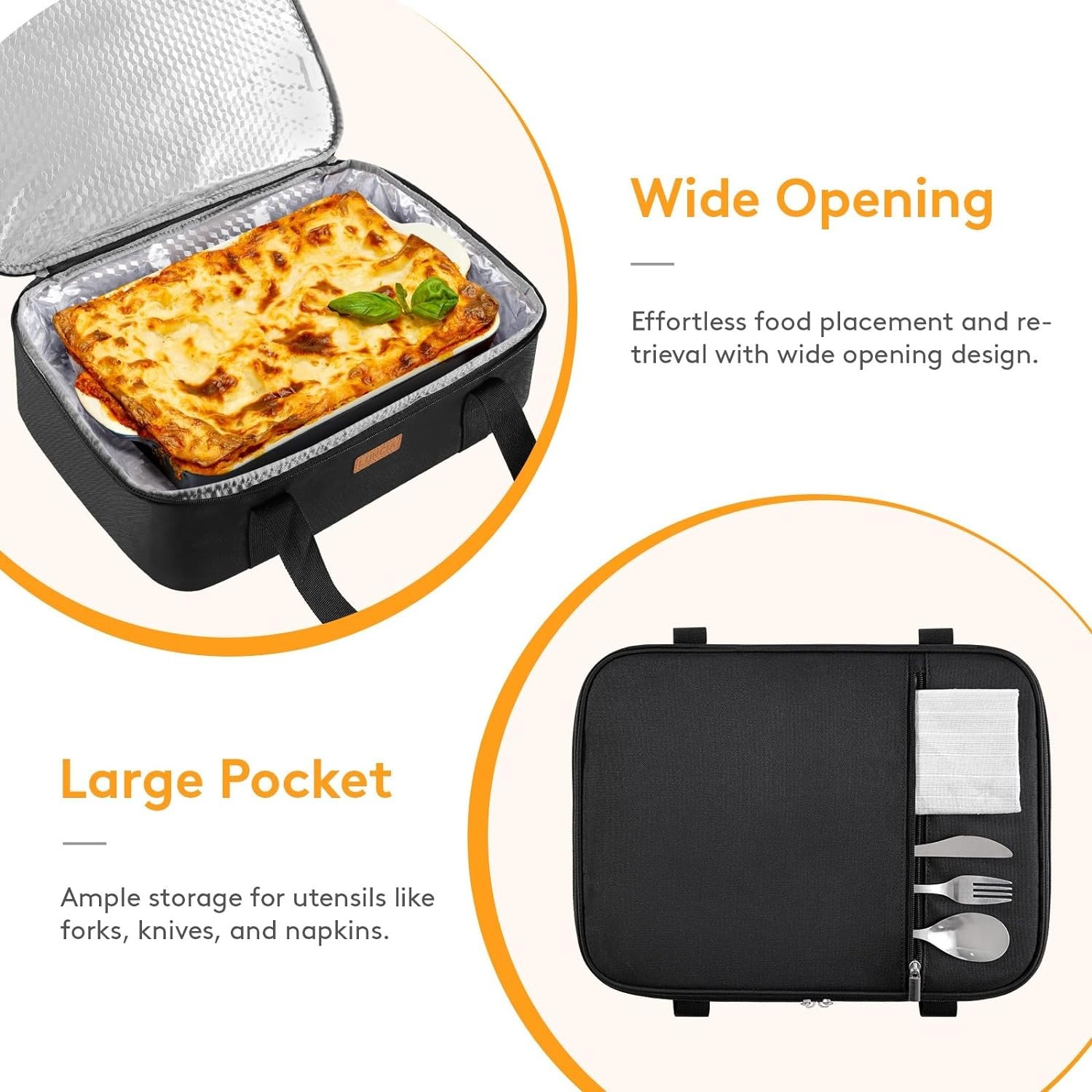 Versatile Black Thermal Lunch Bag – Insulated Casserole Carrier for Potlucks