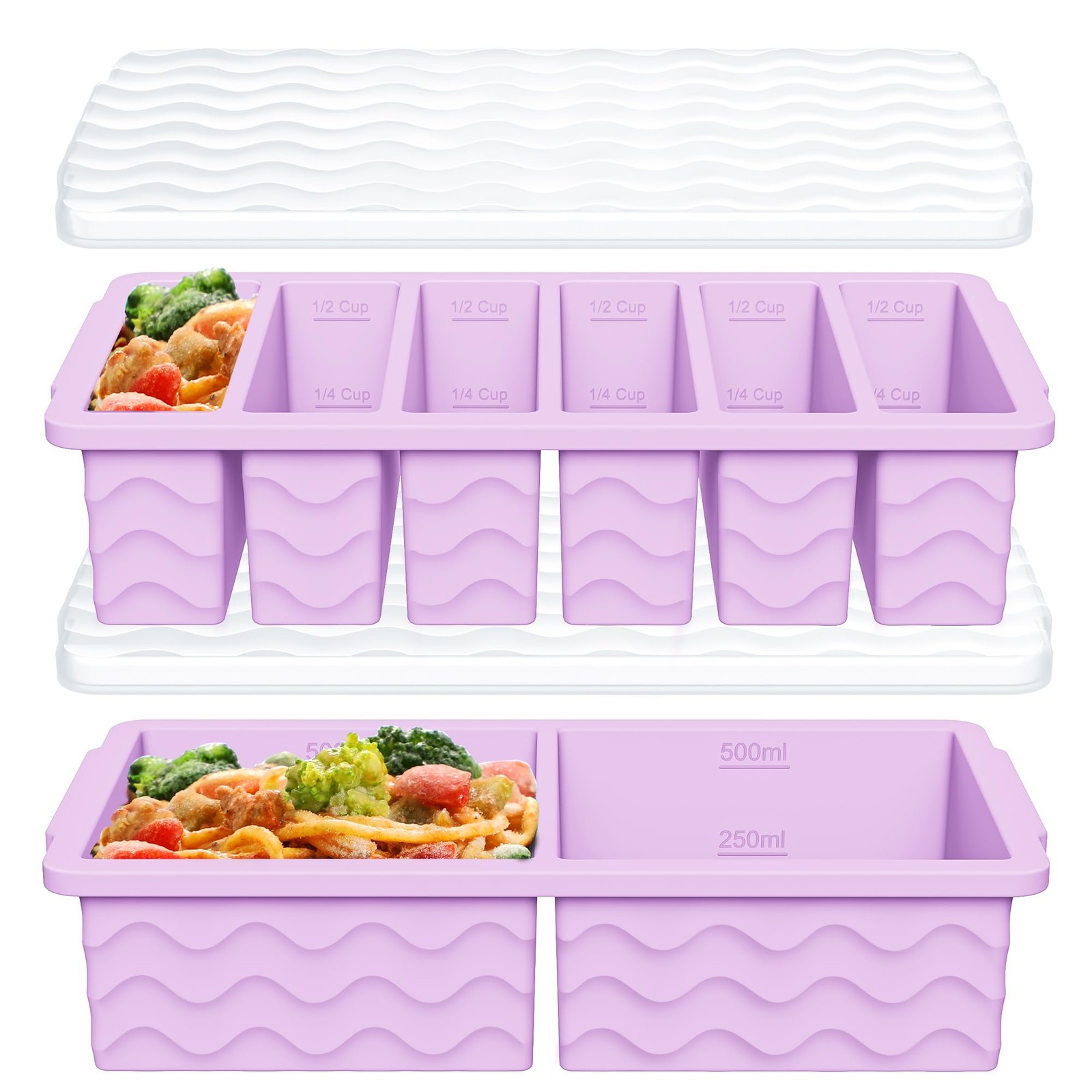 Silicone Freezer Tray 2 Pack BPA Free Food Storage Molds Meal Prep Soup Stews