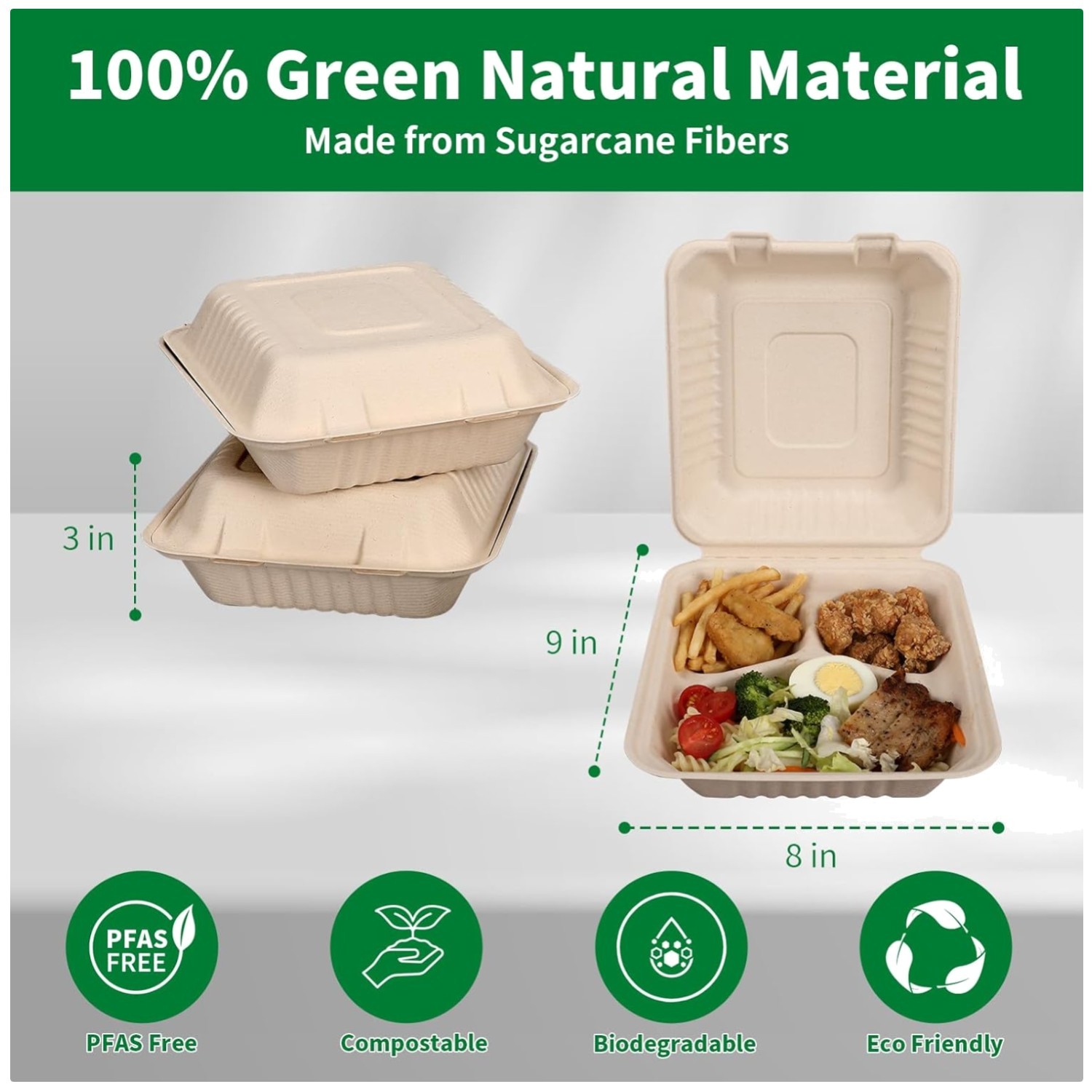 Eco-Friendly Biodegradable Takeout Containers – 100 Pack