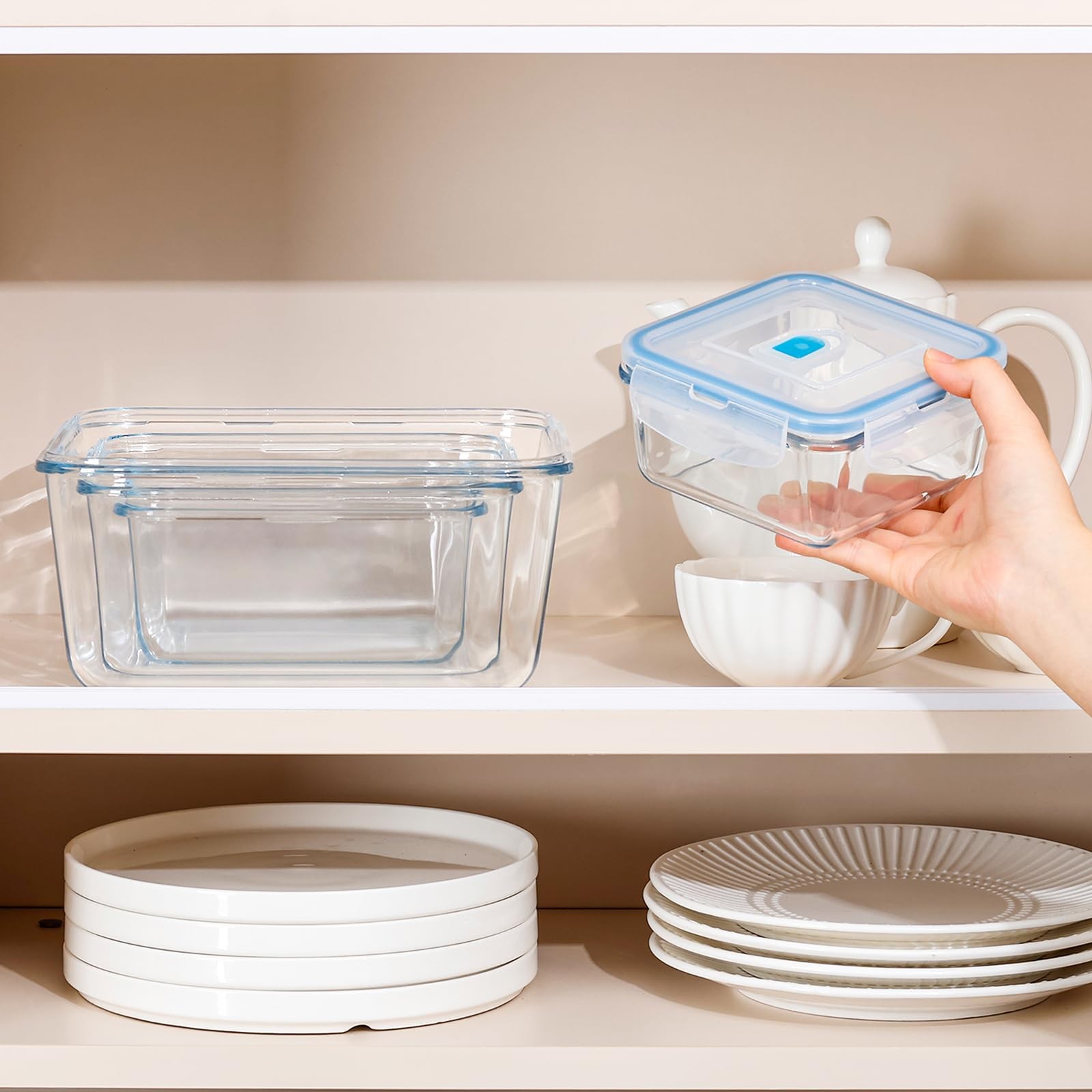 112/68/34/17oz Square Large Glass Food Storage Containers with Airtight Lids,…