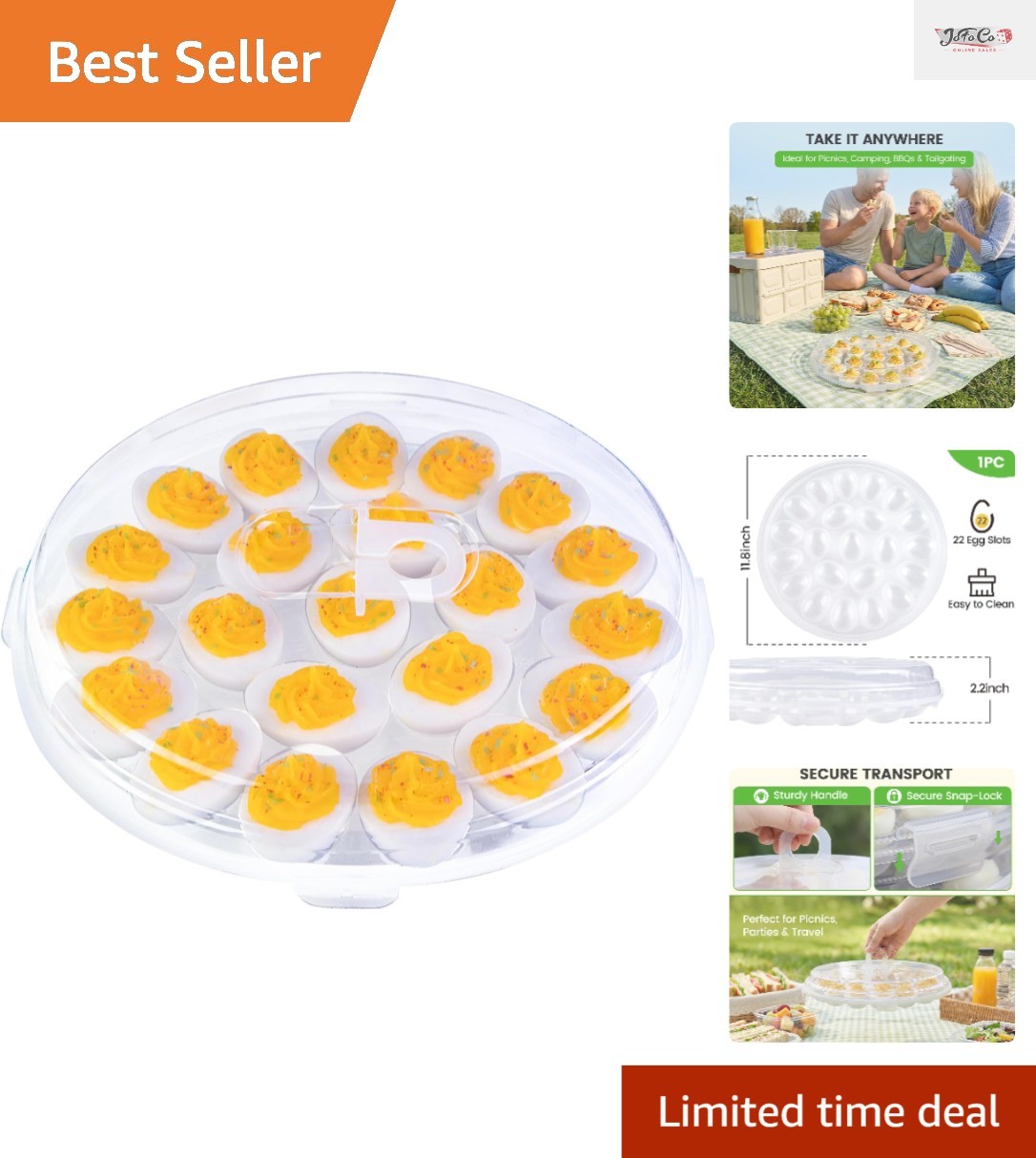 Crystal Clear Deviled Egg Carrier – 22 Slots, Portable & Elegant Presentation