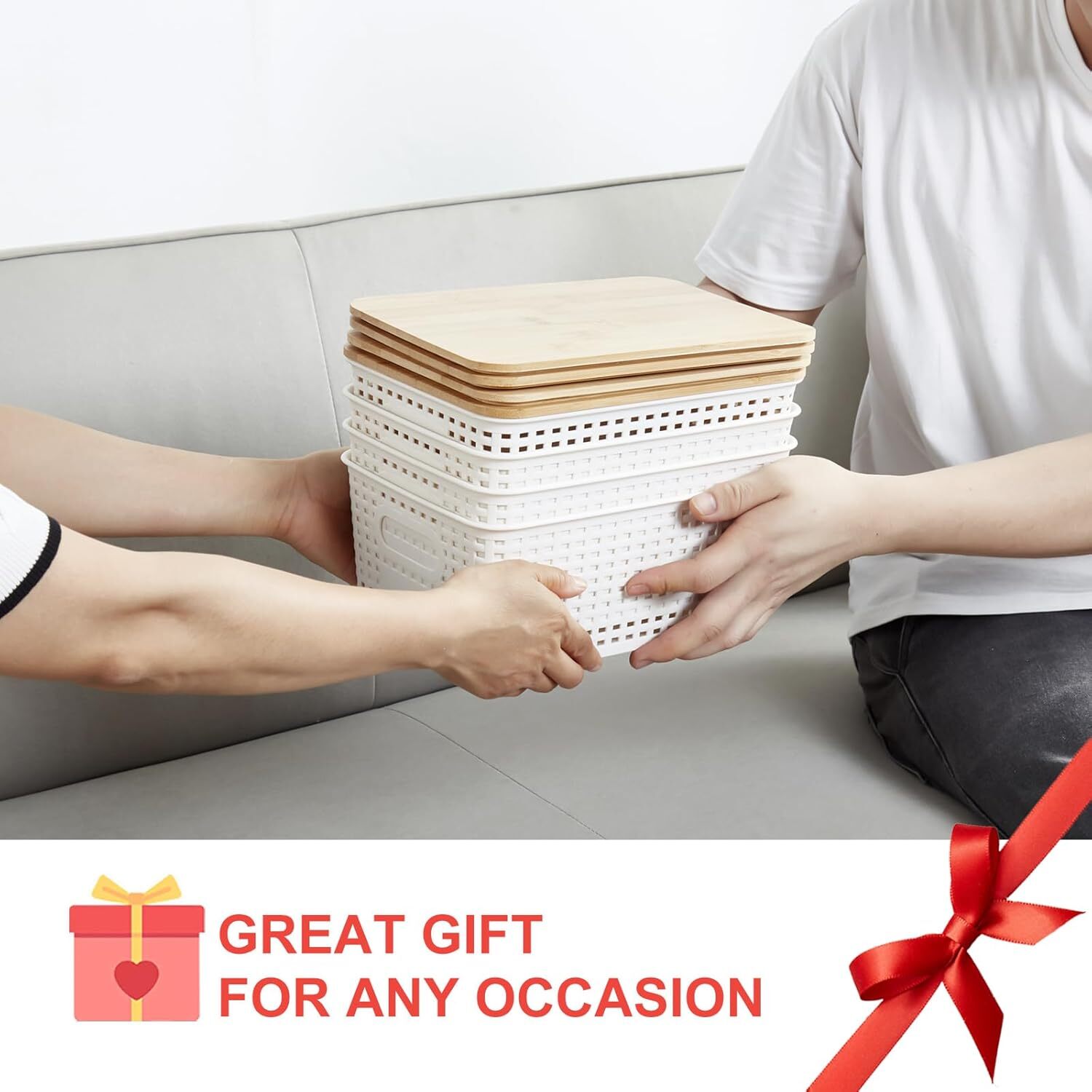 Small Plastic Storage Box with Bamboo Lid, Decorative Container for Food Pantry