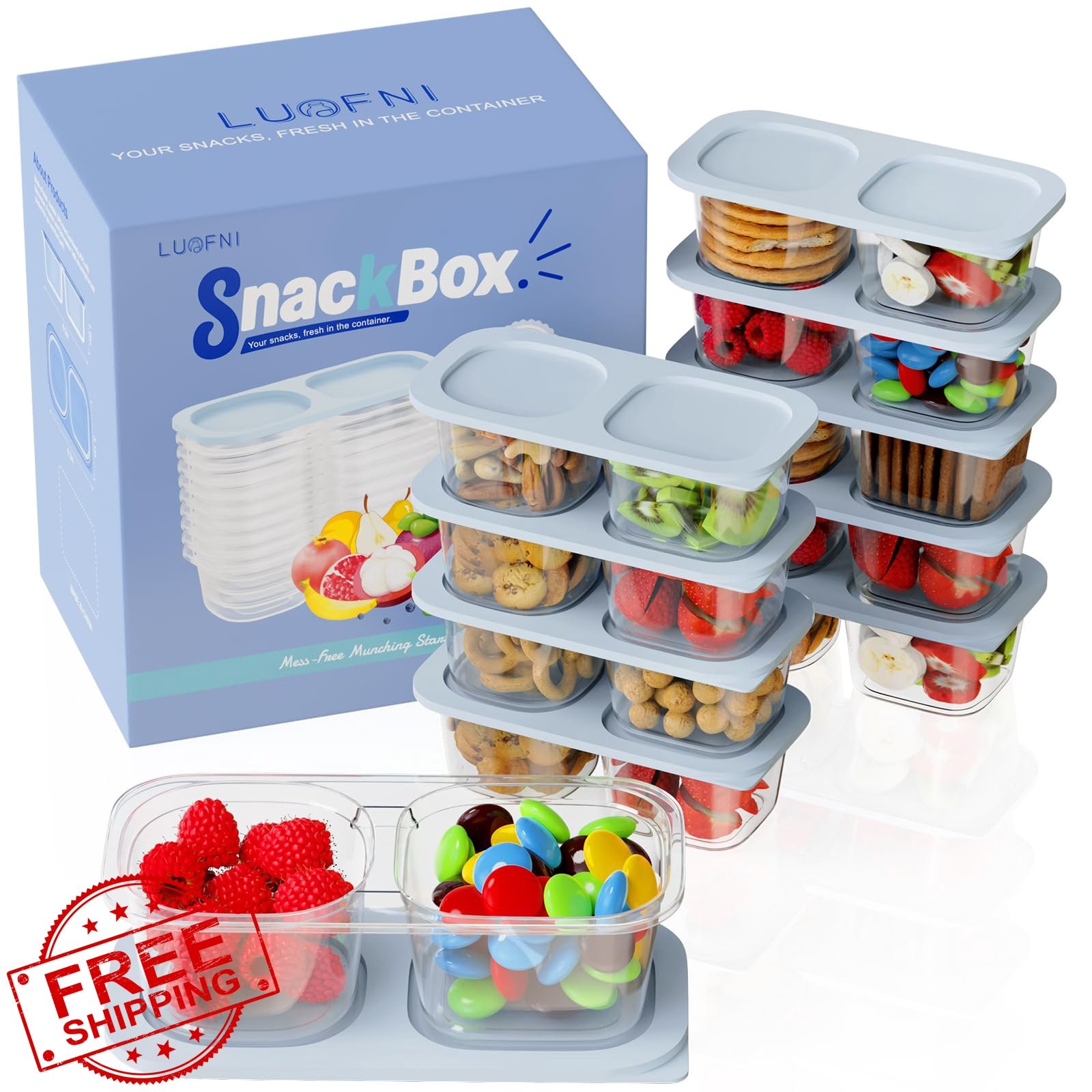 LUOFNI 10 pack Light Blue snack containers