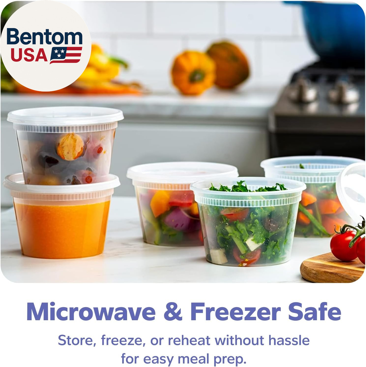 [48 Sets 16 Oz. Plastic Deli Disposable Food Storage Containers with Airtight Li