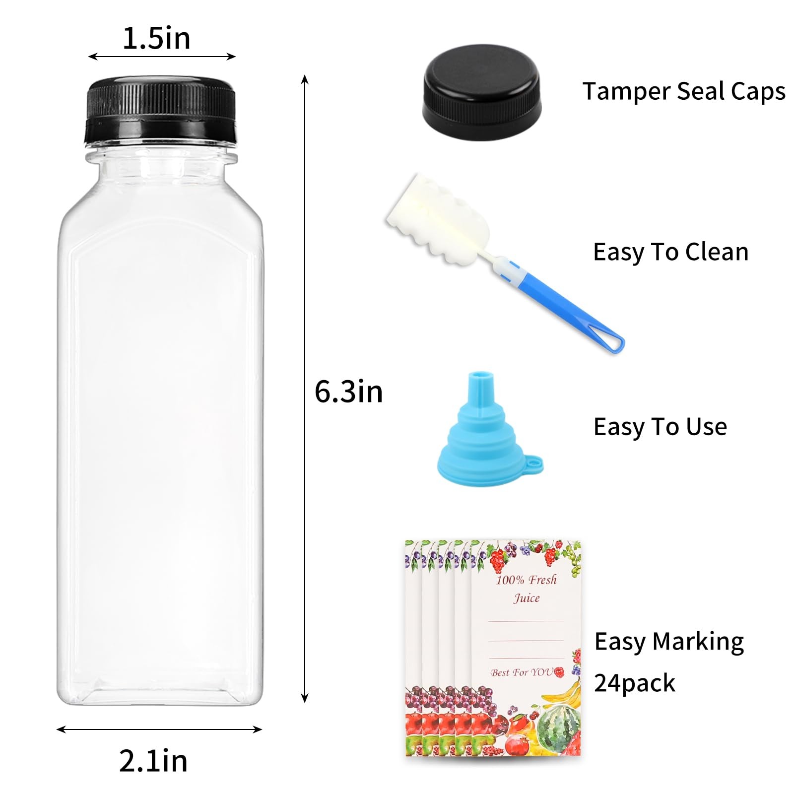 20 PCS 12 oz Clear Plastic Juice Bottles with Caps for Juicing Smoothies