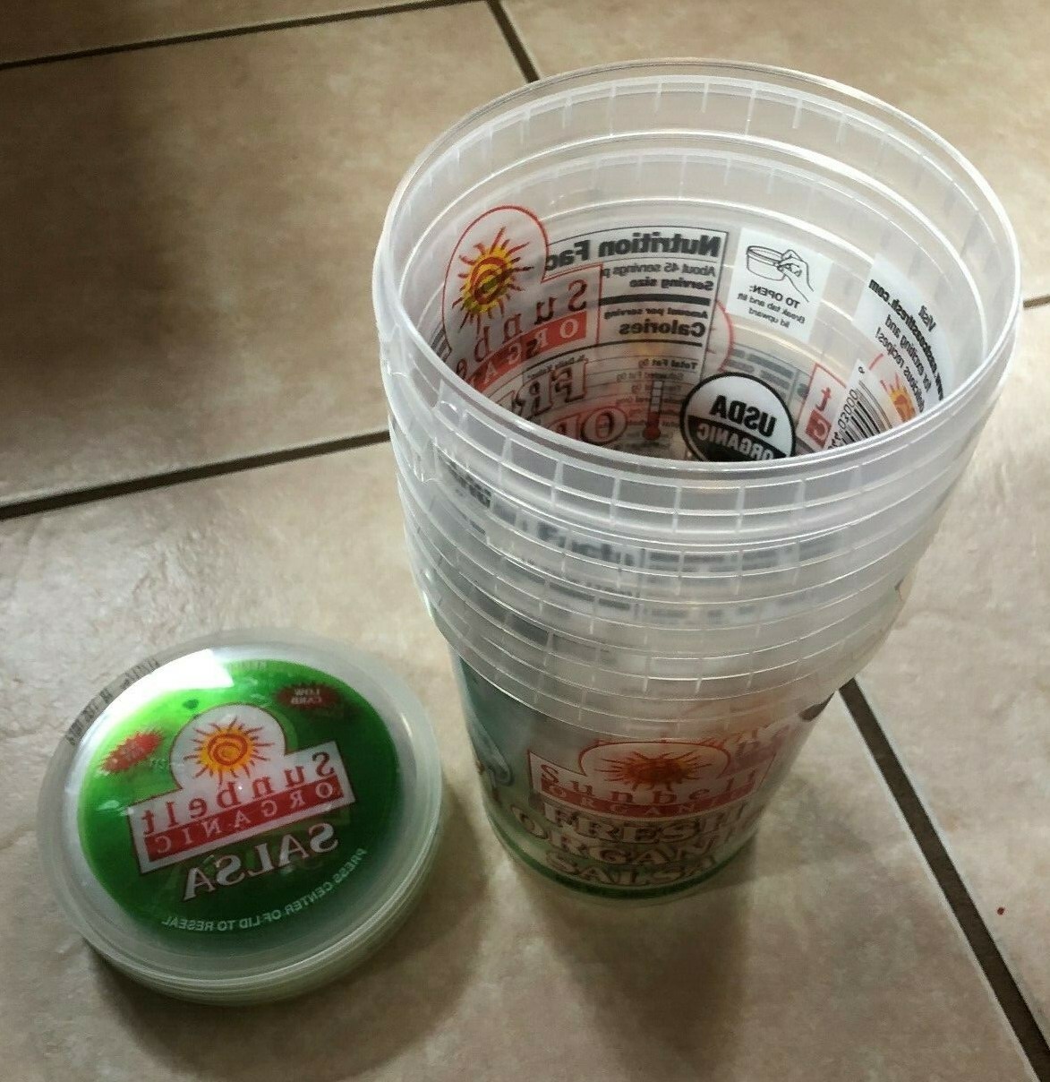 Five (5)~32oz Empty Salsa Container Jar~Air Seal Lid~Plastic~Storage~Food~Plant