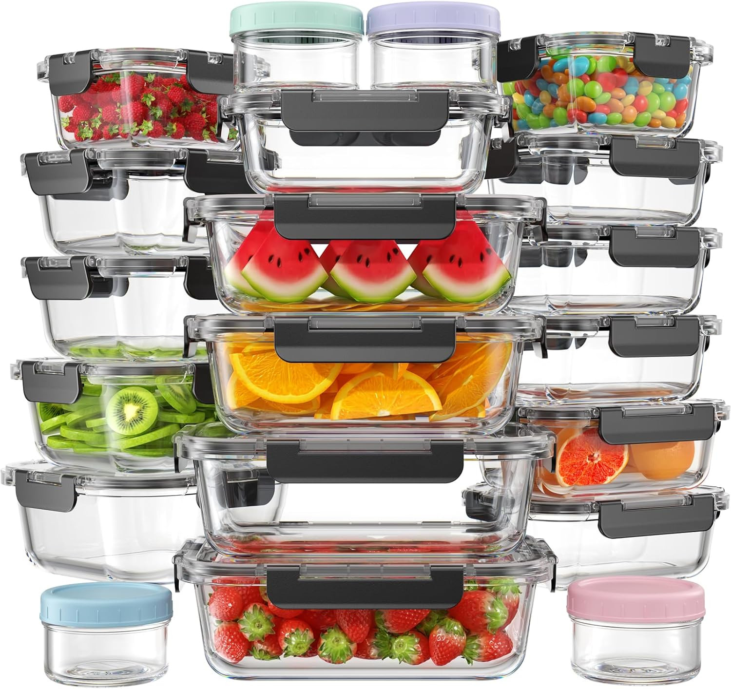 40 PCS Glass Food Storage Containers with Lids(20 Container & 20 Lid), Borosilic
