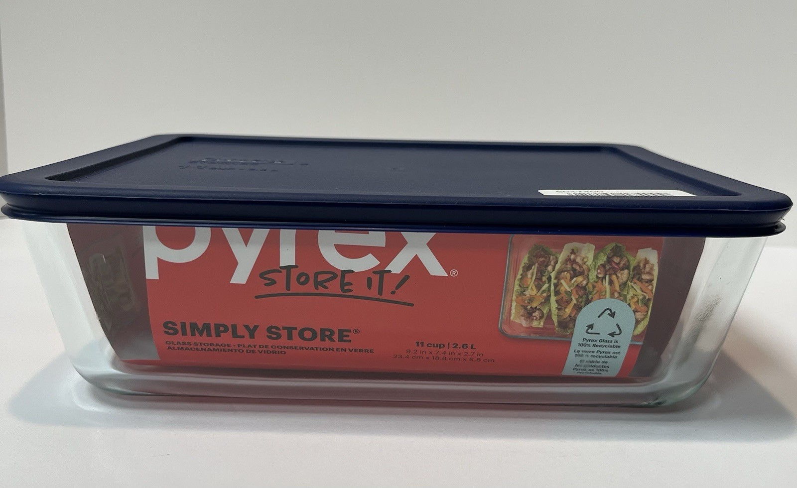 Lot of 2 Pyrex Simply Store It 11 Cup Rectangle Glass Storage Dish with Blue Lid
