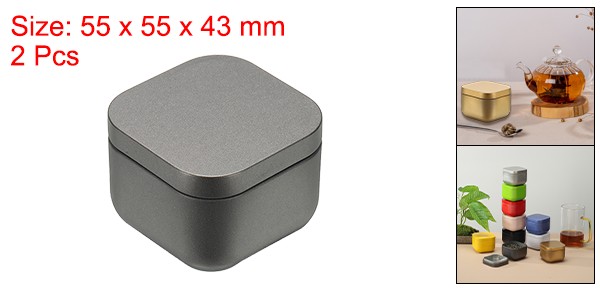 2Pcs Square Tin Can with Lids 2.2 x 2.2 x 1.7″ Small Metal Tins Silver Gray