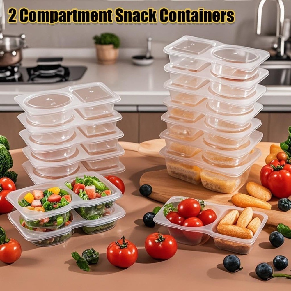 Reusable Snack Containers 10 Pack 2 Compartment Meal Prep Containers with Lids