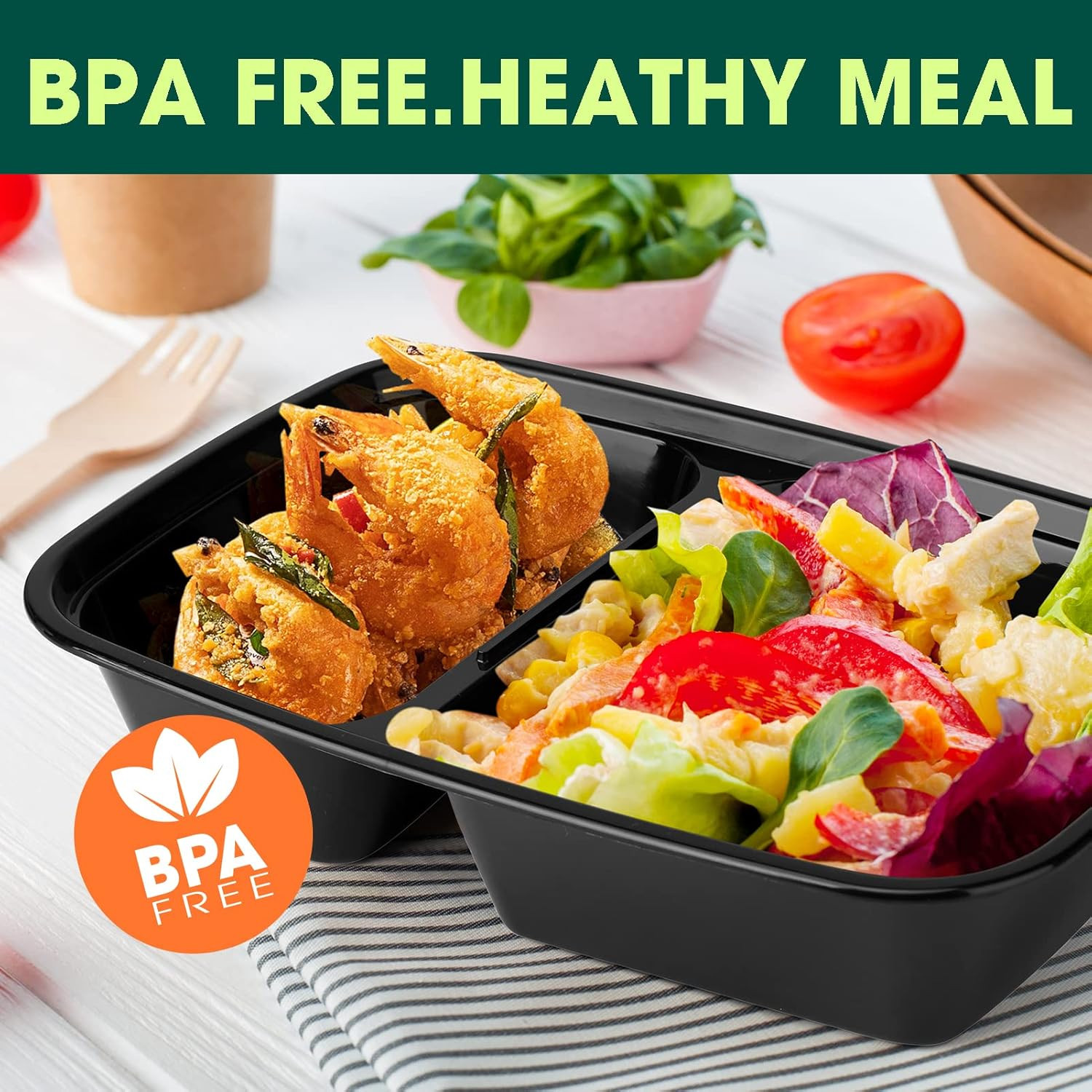 50 Pack (100-Piece) 32 Oz Sturdy Leakproof 2-Compartment Meal Prep Containers wi