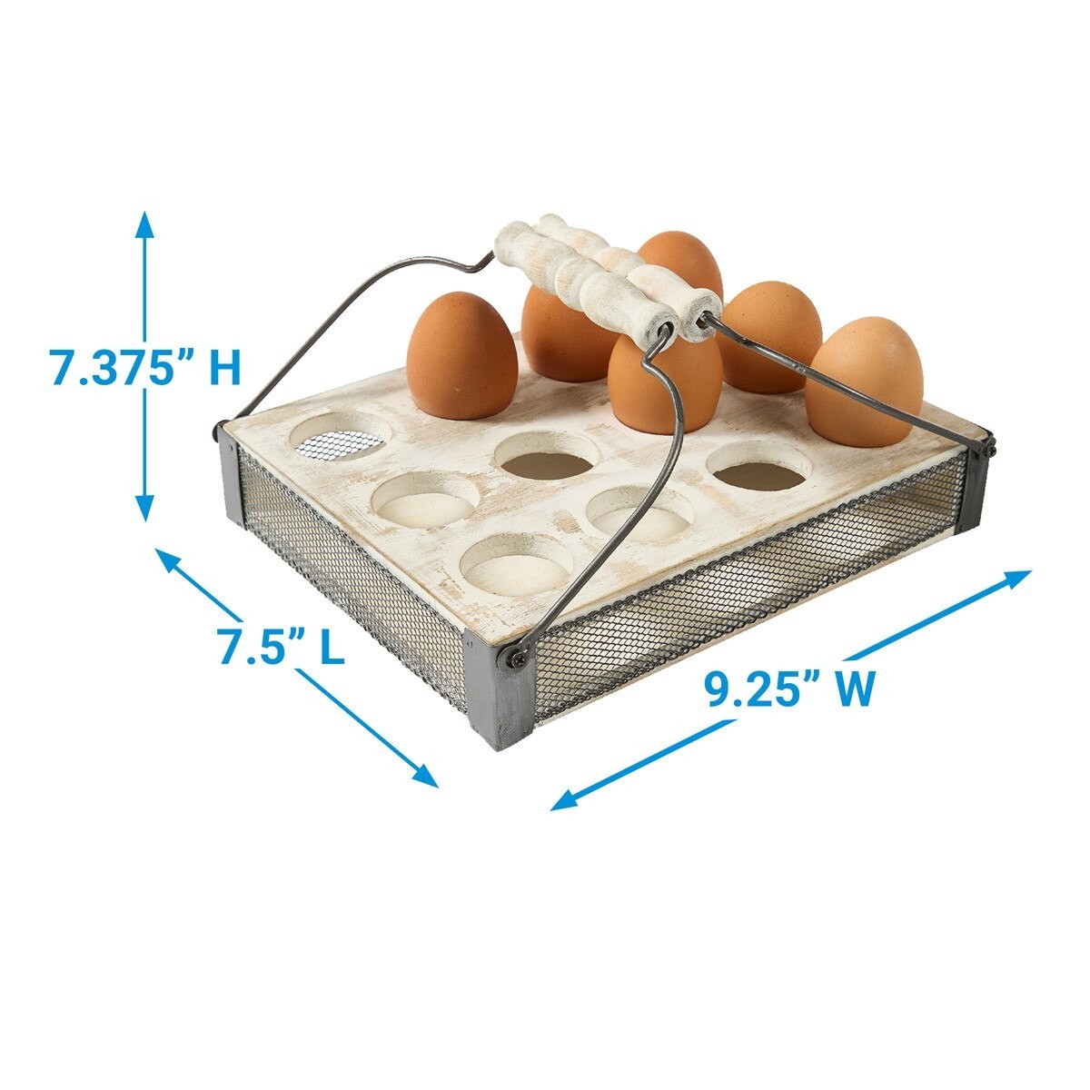 Egg Holder Crate for 12 Eggs Wood Metal with Handles Country Farmhouse