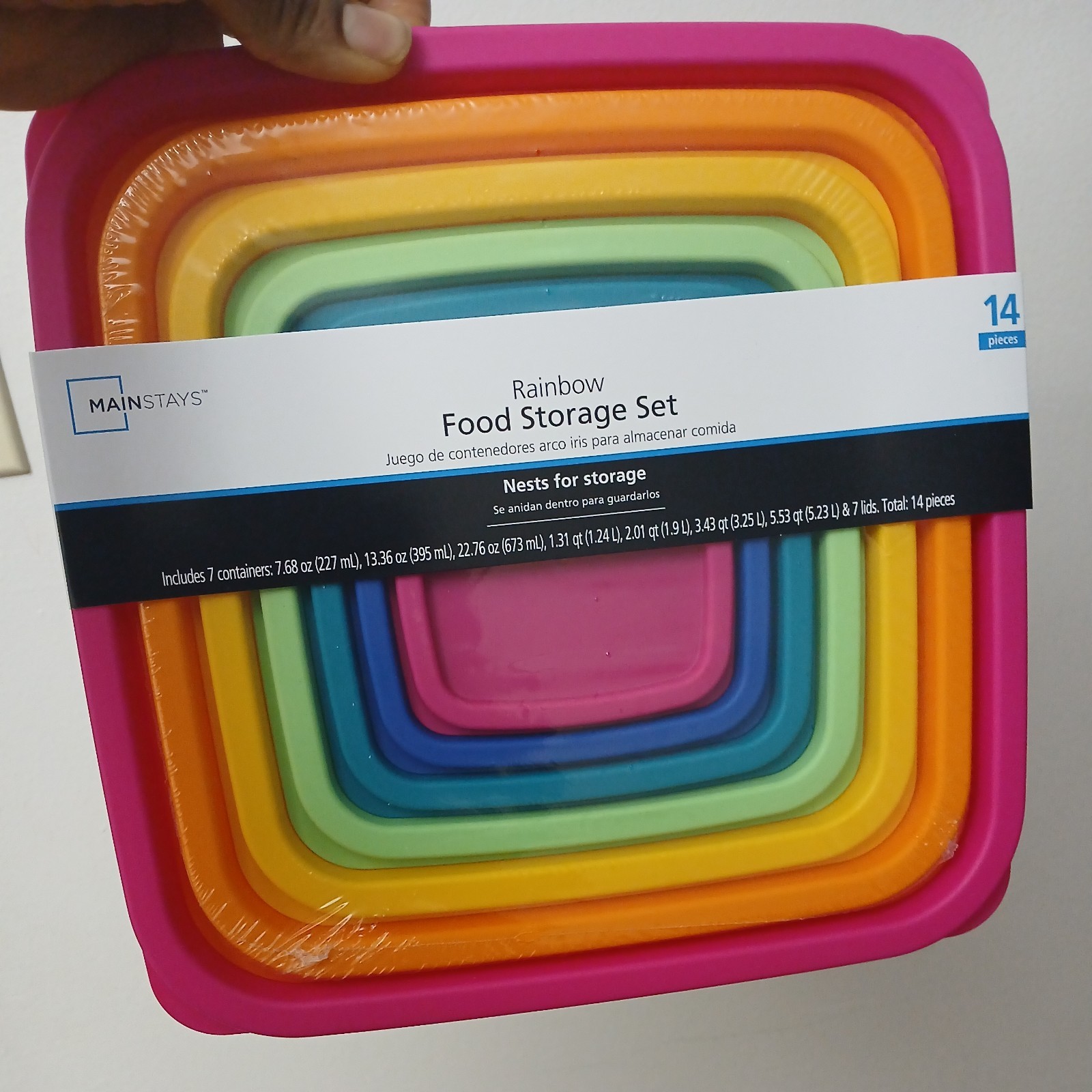 Mainstays Plastic Rainbow Food Storage Set, Multi Color, 14pcs