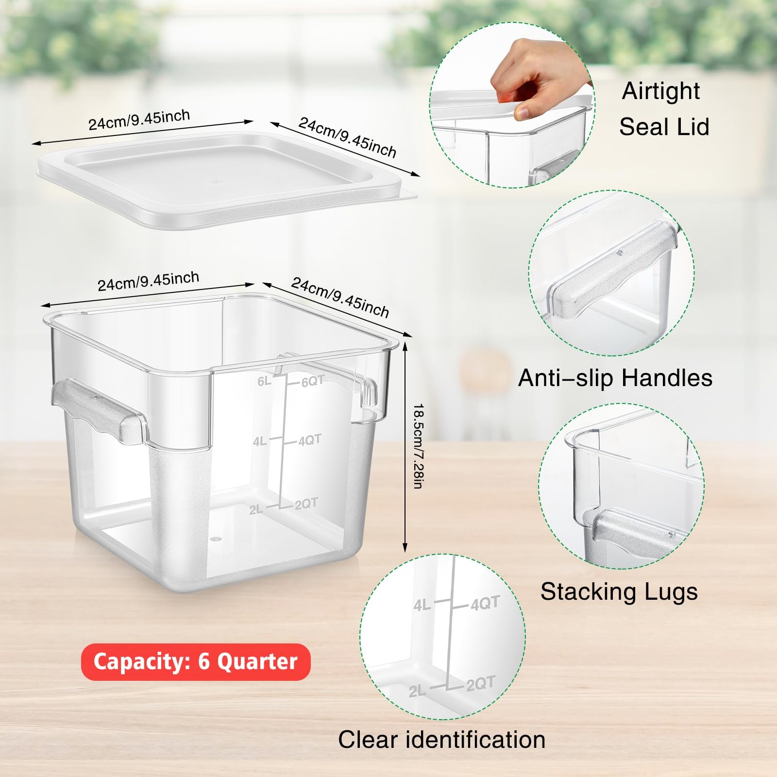2 Pieces Square Food Storage Containers Polycarbonate Clear food Container wi…